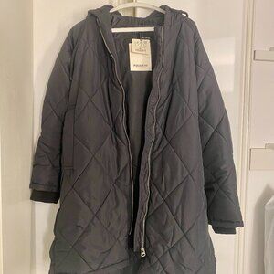 Long Black Waffle Stitch Coat